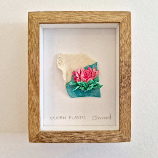 Framed Wall Art made from upcycled ocean plastic pollution by Janet Ormond  protea