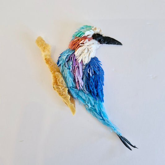 Framed Wall Art made from upcycled ocean plastic pollution by Janet Ormond Lilac Breasted Roller