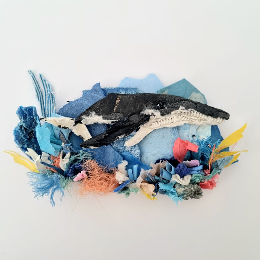 Ocean plastic whale art 